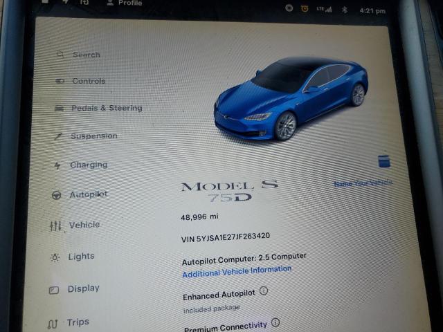 5YJSA1E27JF263420 - 2018 TESLA MODEL S ლურჯი ფოტო 9