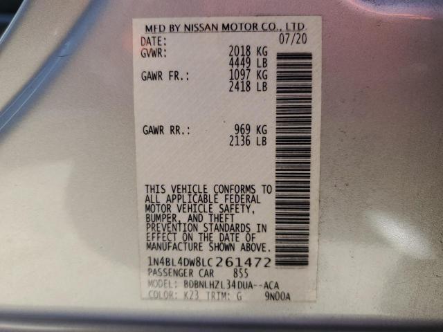 1N4BL4DW8LC261472 - 2020 NISSAN ALTIMA SV SILVER photo 13