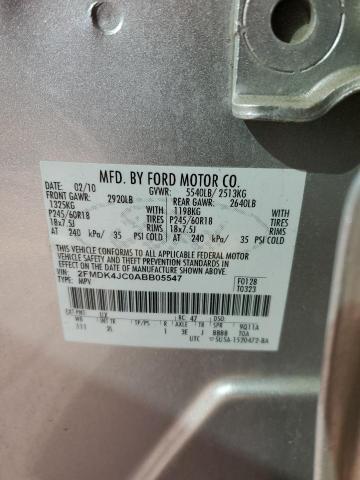 2FMDK4JC0ABB05547 - 2010 FORD EDGE SEL SILVER photo 12