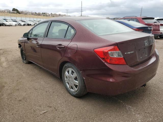 19XFB2F57CE330037 - 2012 HONDA CIVIC LX BURGUNDY photo 2