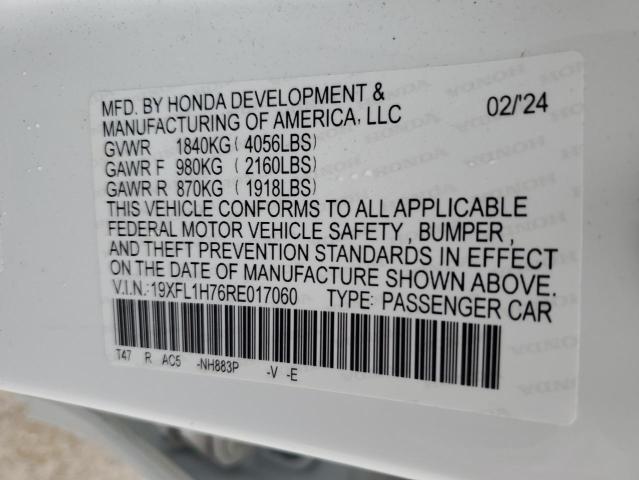 19XFL1H76RE017060 - 2024 HONDA CIVIC EXL WHITE photo 13