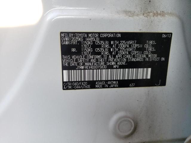 JTMWFREV4DD015830 - 2013 TOYOTA RAV4 XLE WHITE photo 12