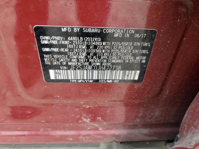 JF2SJAWC0JH422738 - 2018 SUBARU FORESTER 2.5I TOURING BURGUNDY photo 13