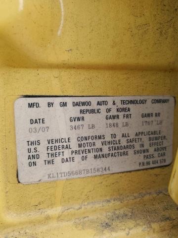 KL1TD56687B158344 - 2007 CHEVROLET AVEO BASE Sarı foto 13