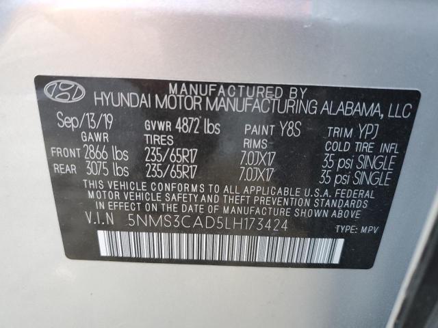 5NMS3CAD5LH173424 - 2020 HYUNDAI SANTA FE SEL SILVER photo 14