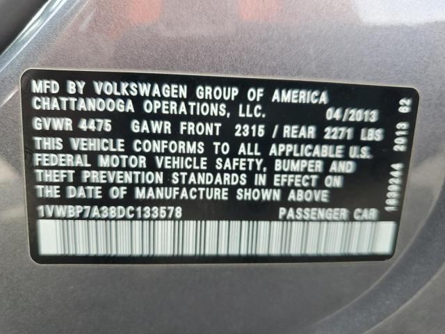 1VWBP7A38DC133578 - 2013 VOLKSWAGEN PASSAT SE GRAY photo 13