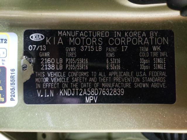 KNDJT2A58D7632839 - 2013 KIA SOUL GREEN photo 12