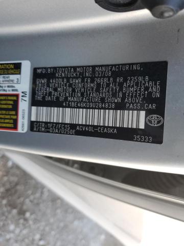 4T1BE46K09U284838 - 2009 TOYOTA CAMRY BASE SILVER photo 12