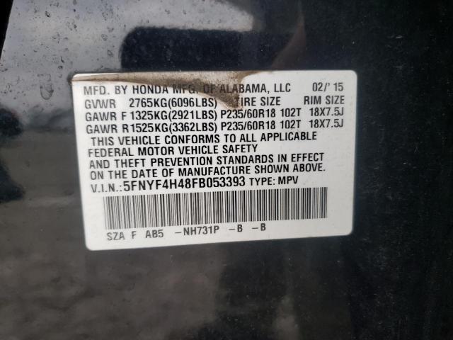 5FNYF4H48FB053393 - 2015 HONDA PILOT EX BLACK photo 13