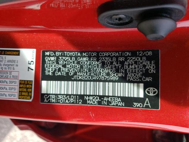 JTDKB20U497875989 - 2009 TOYOTA PRIUS RED photo 13