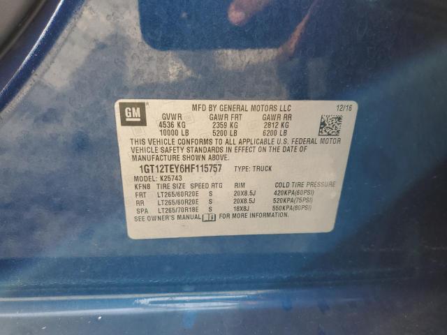 1GT12TEY6HF115757 - 2017 GMC SIERRA K2500 SLT BLUE photo 12