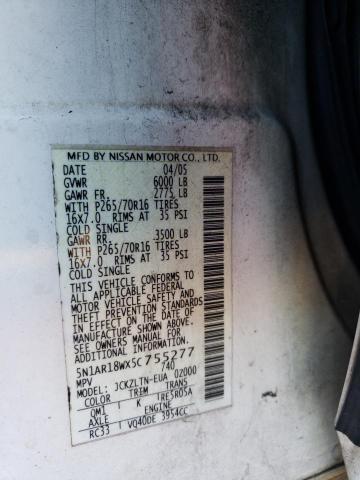 5N1AR18WX5C755277 - 2005 NISSAN PATHFINDER LE WHITE photo 13
