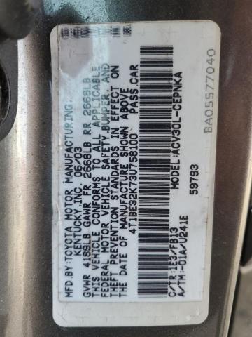 4T1BE32K73U758100 - 2003 TOYOTA CAMRY LE GRAY photo 12