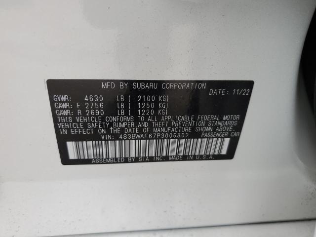 4S3BWAF67P3006802 - 2023 SUBARU LEGACY PREMIUM WHITE photo 13