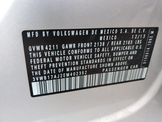 3VWB17AJ2EM402352 - 2014 VOLKSWAGEN JETTA SE SILVER photo 12