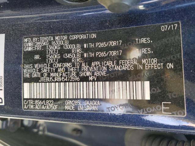 JTEBU5JR8H5473596 - 2017 TOYOTA 4RUNNER SR5/SR5 PREMIUM 蓝色 照片 12