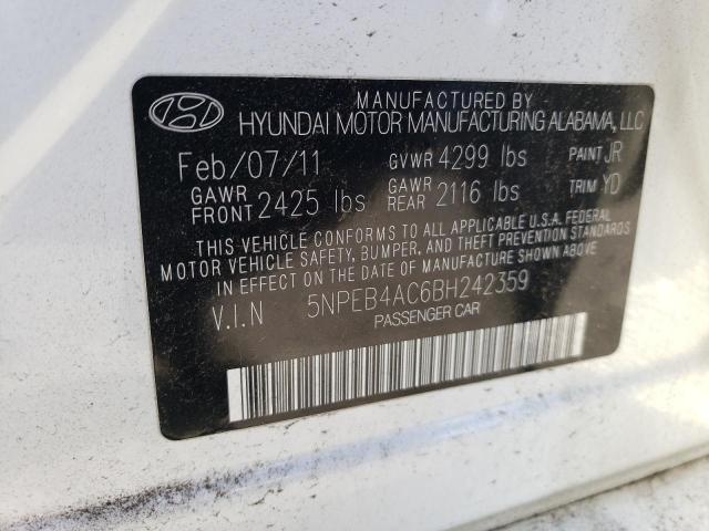 5NPEB4AC6BH242359 - 2011 HYUNDAI SONATA GLS WHITE photo 12