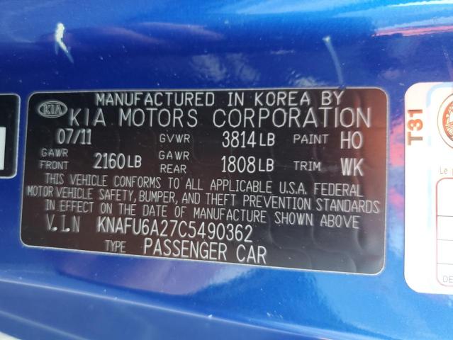 KNAFU6A27C5490362 - 2012 KIA FORTE EX BLUE photo 12