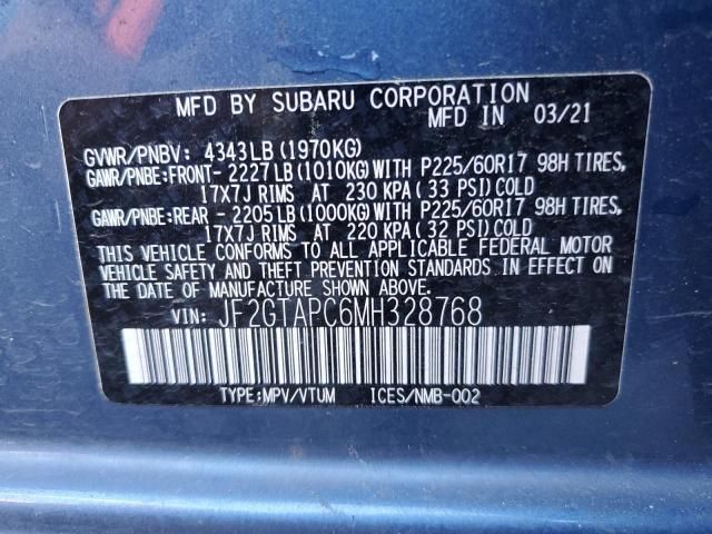 JF2GTAPC6MH328768 - 2021 SUBARU CROSSTREK PREMIUM 蓝色 照片 13