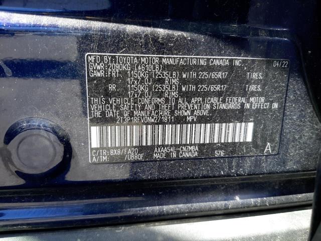 2T3P1RFV0NW271811 - 2022 TOYOTA RAV4 XLE BLUE photo 12