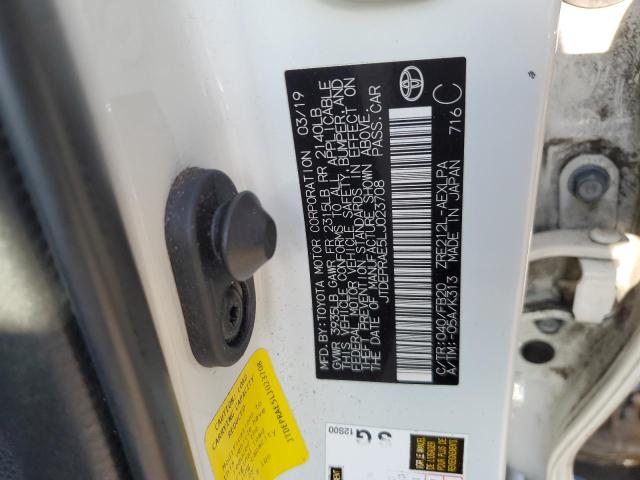 JTDEPRAE5LJ023708 - 2020 TOYOTA COROLLA LE WHITE photo 12