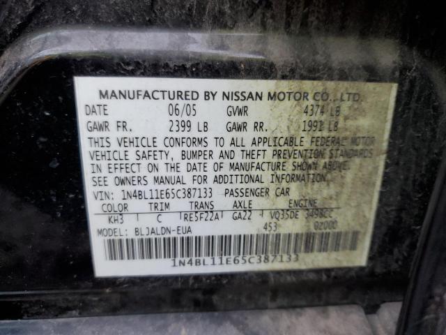 1N4BL11E65C387133 - 2005 NISSAN ALTIMA SE BLACK photo 12