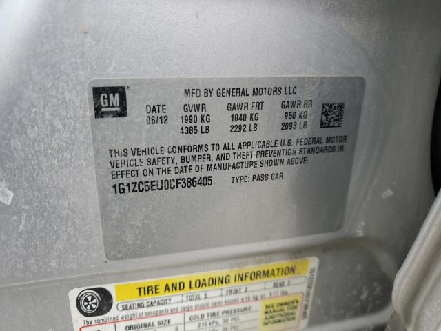 1G1ZC5EU0CF386405 - 2012 CHEVROLET MALIBU 1LT SILVER photo 12