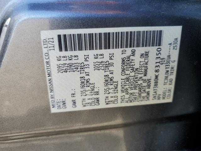 5N1AT3BB0MC831350 - 2021 NISSAN ROGUE SV GRAY photo 12