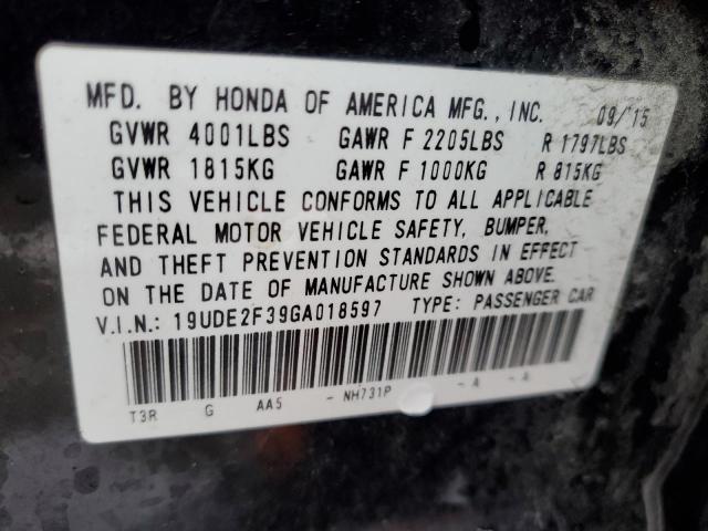 19UDE2F39GA018597 - 2016 ACURA ILX BASE WATCH PLUS BLACK photo 12