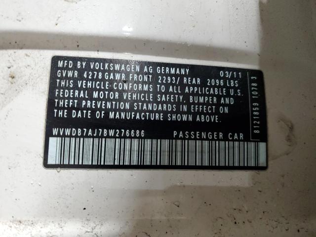 WVWDB7AJ7BW276686 - 2011 VOLKSWAGEN GOLF WHITE photo 12