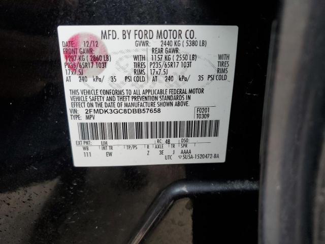 2FMDK3GC8DBB57658 - 2013 FORD EDGE SE BLACK photo 12