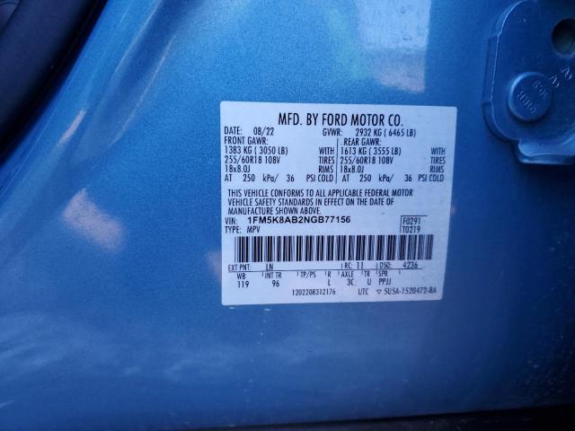 1FM5K8AB2NGB77156 - 2022 FORD EXPLORER POLICE INTERCEPTOR 蓝色 照片 13