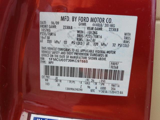 1FMCU03739KC97885 - 2009 FORD ESCAPE XLT BURGUNDY photo 14