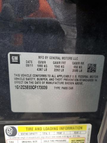 1G1ZC5E03CF173039 - 2012 CHEVROLET MALIBU 1LT CHARCOAL photo 12