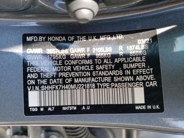 SHHFK7H40MU221818 - 2021 HONDA CIVIC SPORT 灰色 照片 13