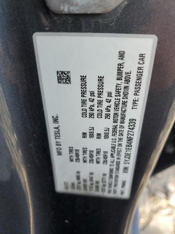 5YJ3E1EB4NF274339 - 2022 TESLA MODEL 3 GRAY photo 12