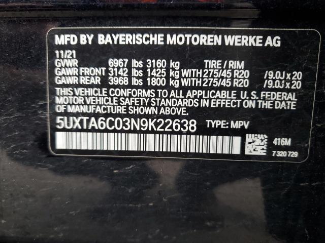 5UXTA6C03N9K22638 - 2022 BMW X5 XDRIVE45E BLACK photo 12