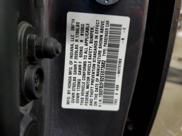 19XFB2F92EE073682 - 2014 HONDA CIVIC EXL ნაცრისფერი ფოტო 13