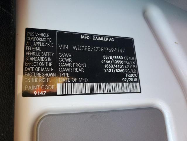 WD3FE7CD8JP594147 - 2018 MERCEDES-BENZ SPRINTER 2500 WHITE photo 13