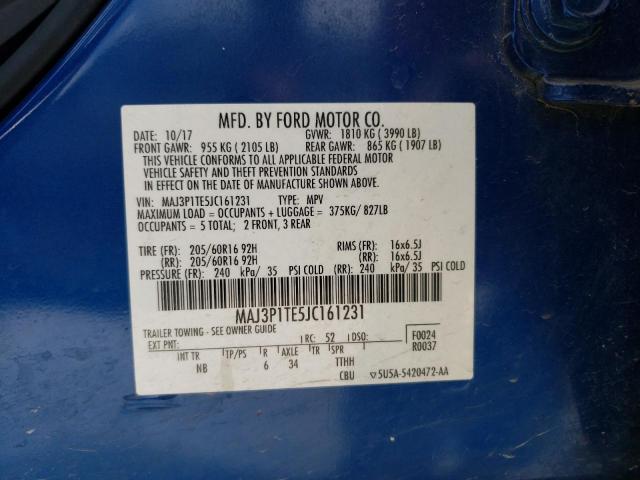 MAJ3P1TE5JC161231 - 2018 FORD ECOSPORT SE Niebieski zdjęcie 13