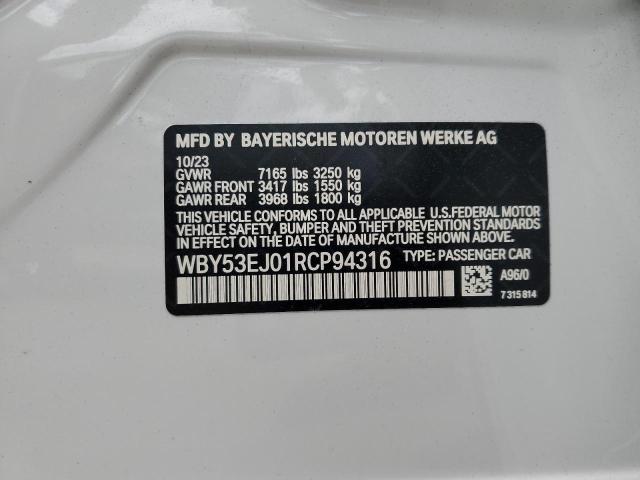 WBY53EJ01RCP94316 - 2024 BMW I7 XDRIVE60 WHITE photo 12