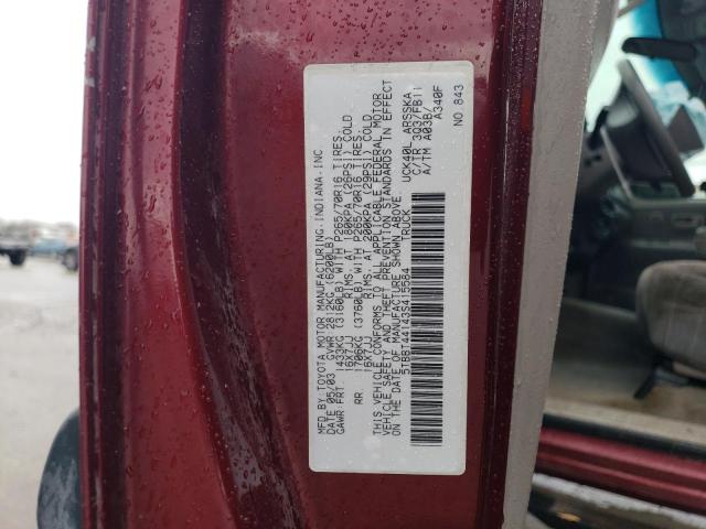 5TBBT44143S415584 - 2003 TOYOTA TUNDRA ACCESS CAB SR5 BURGUNDY photo 12