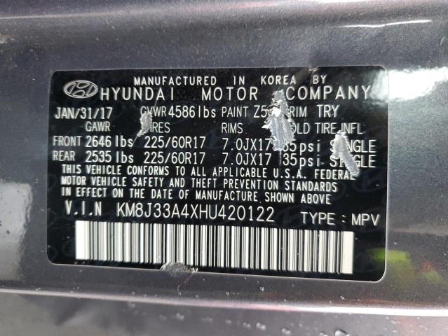 KM8J33A4XHU420122 - 2017 HYUNDAI TUCSON LIMITED GRAY photo 12