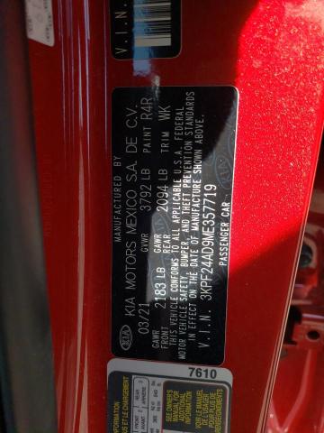 3KPF24AD9ME357719 - 2021 KIA FORTE FE RED photo 12