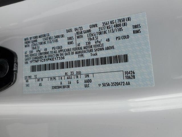 1FTNF1C51PKE17336 - 2023 FORD F150 WHITE photo 13