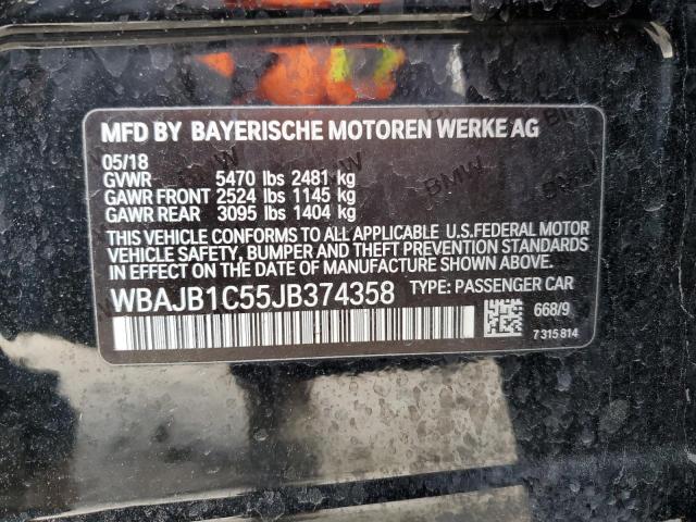 WBAJB1C55JB374358 - 2018 BMW 530XE BLACK photo 12