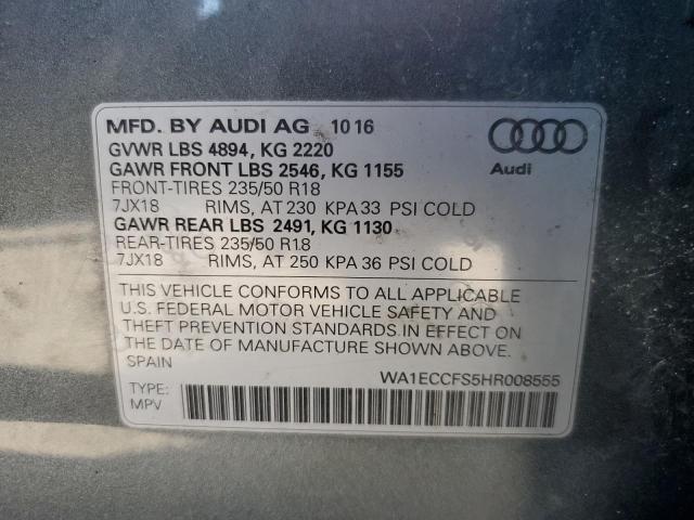 WA1ECCFS5HR008555 - 2017 AUDI Q3 PREMIUM GRAY photo 13