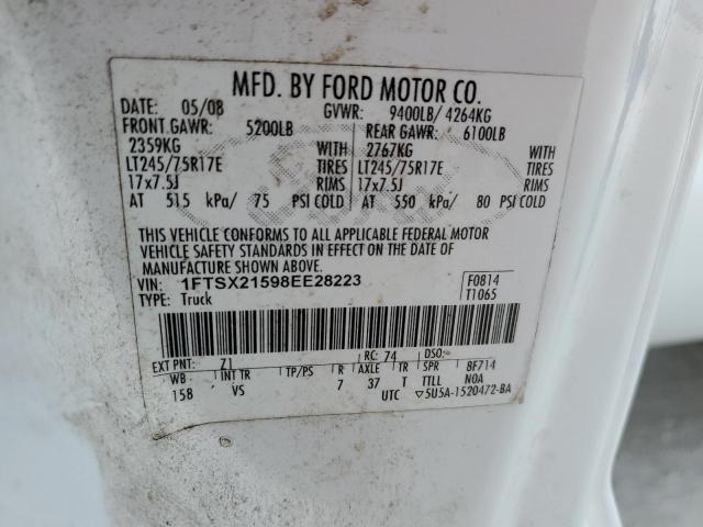 1FTSX21598EE28223 - 2008 FORD F250 SUPER DUTY WHITE photo 12