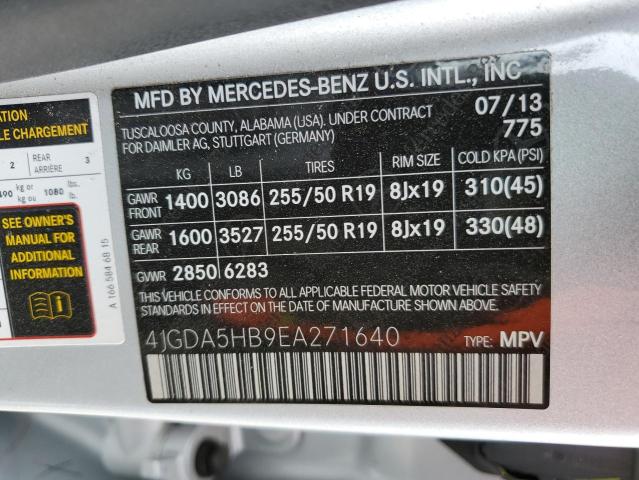 4JGDA5HB9EA271640 - 2014 MERCEDES-BENZ ML 350 4MATIC SILVER photo 12
