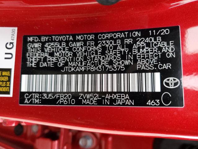 JTDKAMFP8M3175375 - 2021 TOYOTA PRIUS PRIM LE RED photo 12